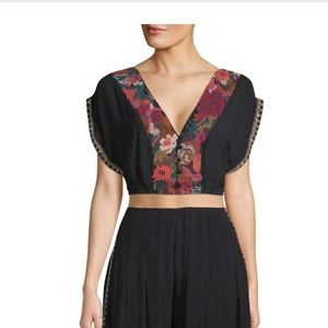 Free People Boho Embroidered Crop Top black